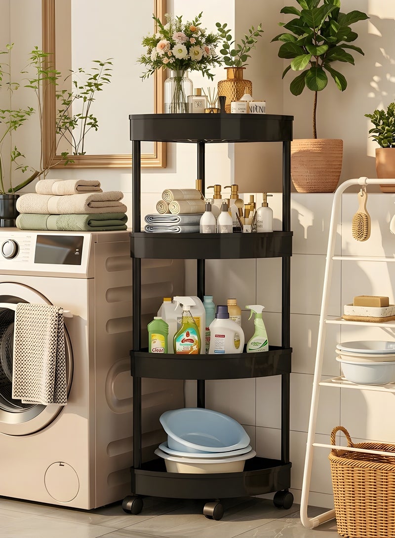 Beauenty 4-Layer Shower Caddy Corner Shelves, Bathroom Shelving Unit Cart with Wheel, Plastic Shower Caddy Organizer Shelf, Rust Proof Corner Open Storage Cart for Bathroom, Kitchen, Laundry (Black) - Image 5