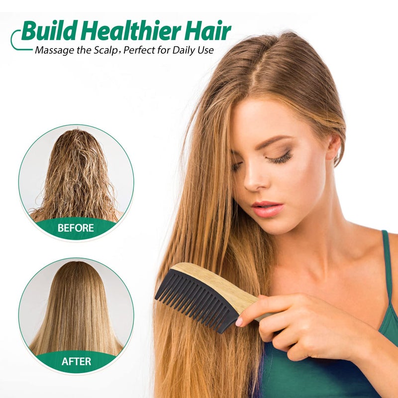 SouxMux 5 Pcs Handmade Bamboo Anti-Static Comb Set for Women and Men - Wide Tooth, Rat Tail, and Fine Tooth Combs for Long, Short, Thick, Thin, Wavy, and Curly Hair Detangling (Natural + Black) - Image 5