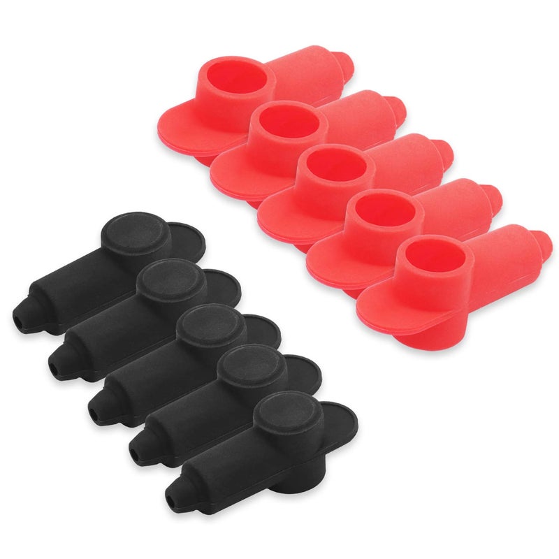 Recoil 10 Pack Silicone Terminal Covers for Alternator Battery Stud and Power Junction Blocks, Fits 10-2AWG Wire, 5 Red and 5 Black Pairs