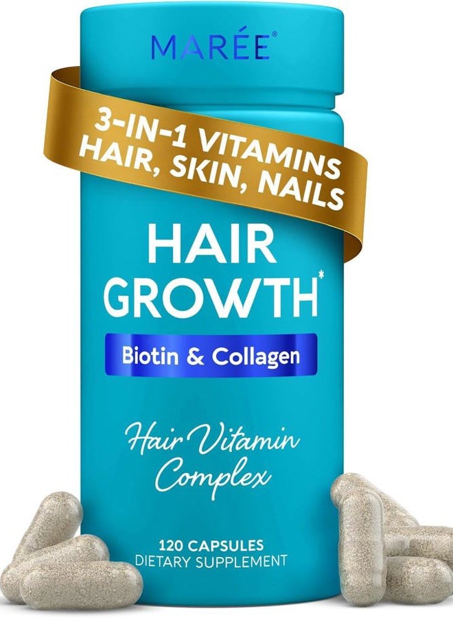 MAREE Hair Growth Vitamins - Faster Thicker Hair Growth Products - Biotin & Collagen Complex Hair Growth Supplements - Hair Vitamins for Hair Loss for Women & Men - Vitaminas Para El Cabello 120 Pills - Image 1
