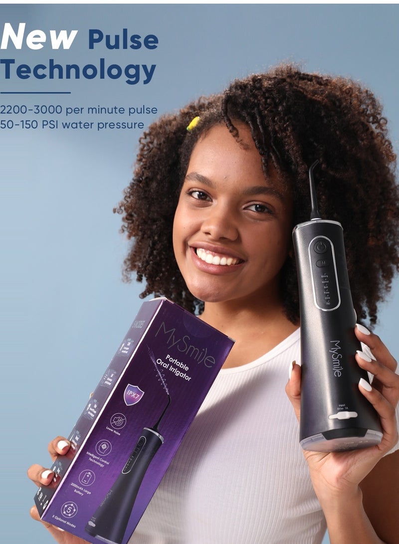 MySmile LP211 Cordless Advanced Water Flosser for Teeth 5 Cleaning Modes Rechargeable Power Dental Flosser 8 Replacement Jet Tips IPX 7 Waterproof Dental Irrigador with Travel Storage Pouch (Black) - Image 2