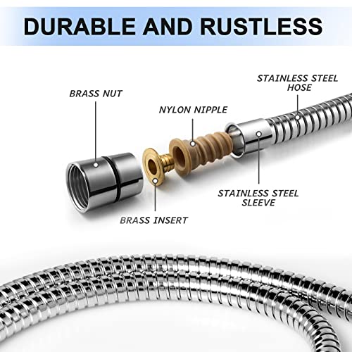 Eisinly Shower Hose, 79 Inches Extra Long Stainless Steel Handheld Shower Head Hose with Brass Insert and Nut, Flexible, Chrome - Image 3