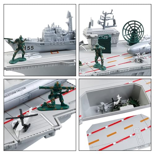 deAO Aircraft Carrier Toy with Scale Model Warplanes Warships Military Vehicles Battleship Helicopter Planes Trucks Tank Army Men Toys for Kids Boys Girls 18 Inches - Image 5