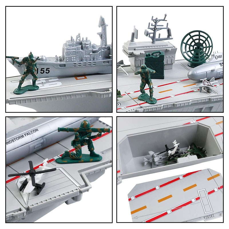 deAO Aircraft Carrier Toy with Scale Model Warplanes Warships Military Vehicles Battleship Helicopter Planes Trucks Tank Army Men Toys for Kids Boys Girls 18 Inches - Image 3