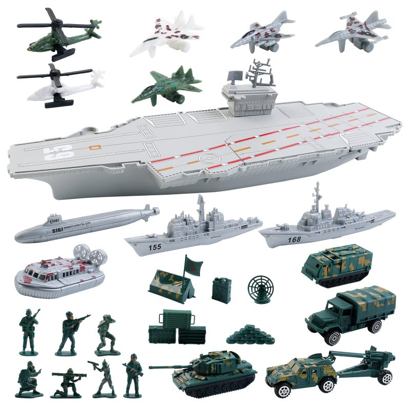 deAO Aircraft Carrier Toy with Scale Model Warplanes Warships Military Vehicles Battleship Helicopter Planes Trucks Tank Army Men Toys for Kids Boys Girls 18 Inches - Image 2