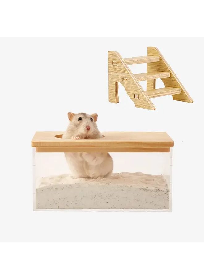 حوض رمل للاستحمام للحيوانات الأليفة الصغيرة مع سلالم صغيرة للهامستر وخنازير غينيا مقاس 6 1x4 13x2 36 بوصة - Image 1