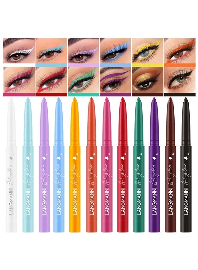 Bestland 12 Colors Matte Creamy Eyeliner Set Rainbow Red Black White Brown Colorful Neon Eyeliner Pencil Pigmented Smudgeproof Long Lasting Gel Eye Liner Makeup Gift Kit for Women (Set D) - Image 1