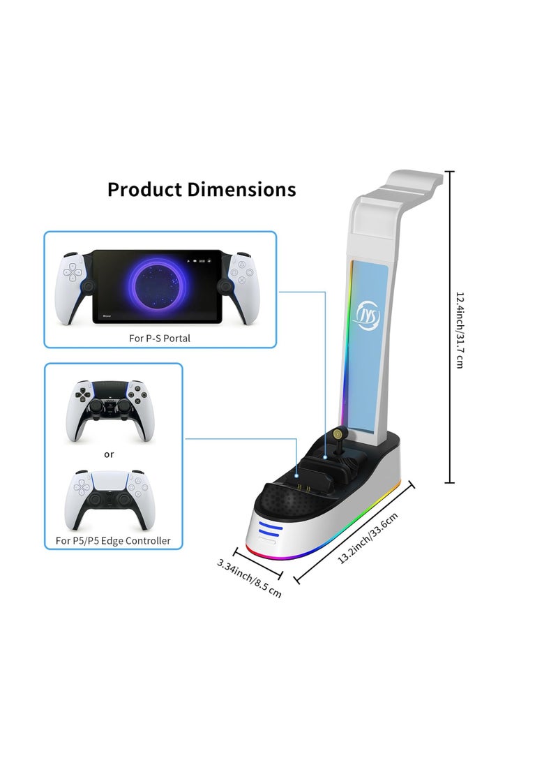 KASTWAVE - Charging Dock for Playstation Portal Remote Player and PS5/PS5 Edge Controller with Headset Holder, RGB Light, Portable Charging Stand Compatible with PS Portal Remote Player - Image 1