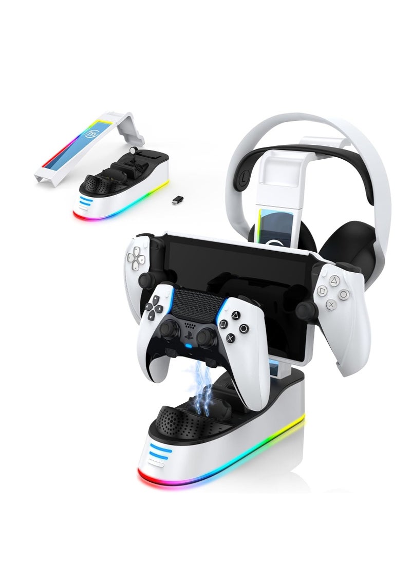 KASTWAVE - Charging Dock for Playstation Portal Remote Player and PS5/PS5 Edge Controller with Headset Holder, RGB Light, Portable Charging Stand Compatible with PS Portal Remote Player - Image 1