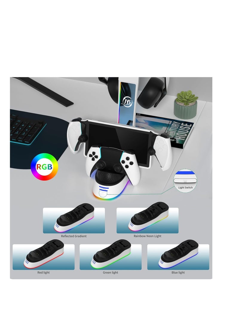 KASTWAVE - Charging Dock for Playstation Portal Remote Player and PS5/PS5 Edge Controller with Headset Holder, RGB Light, Portable Charging Stand Compatible with PS Portal Remote Player - Image 1