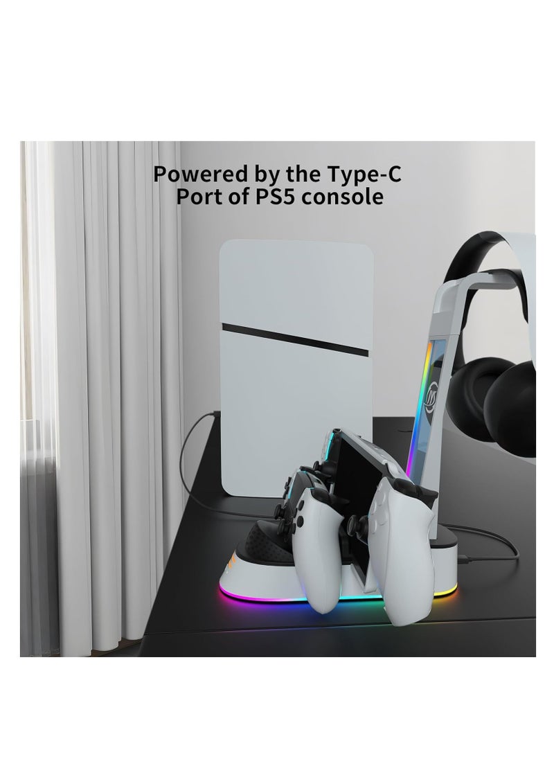 KASTWAVE - Charging Dock for Playstation Portal Remote Player and PS5/PS5 Edge Controller with Headset Holder, RGB Light, Portable Charging Stand Compatible with PS Portal Remote Player - Image 1