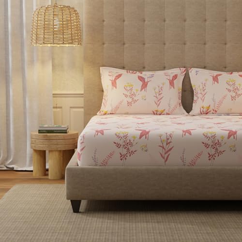 Urban Space Serene 200 TC 100% Cotton Bedsheet for King Bed, Cotton King Bedsheet with 2 Pillow Covers Floral(Whisper Peach, Size 108 x 108 inches) - Image 2