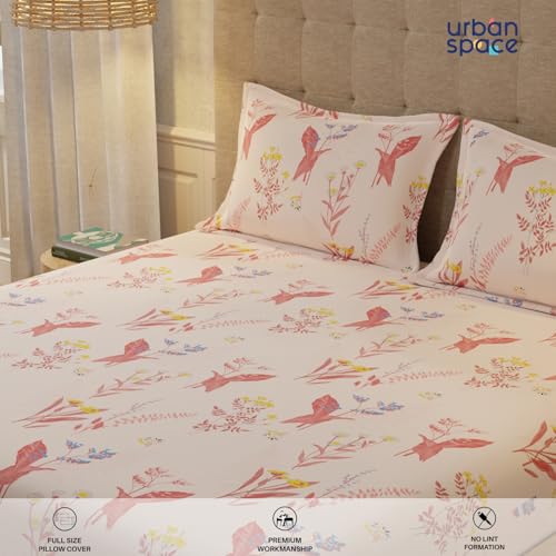 Urban Space Serene 200 TC 100% Cotton Bedsheet for King Bed, Cotton King Bedsheet with 2 Pillow Covers Floral(Whisper Peach, Size 108 x 108 inches) - Image 5