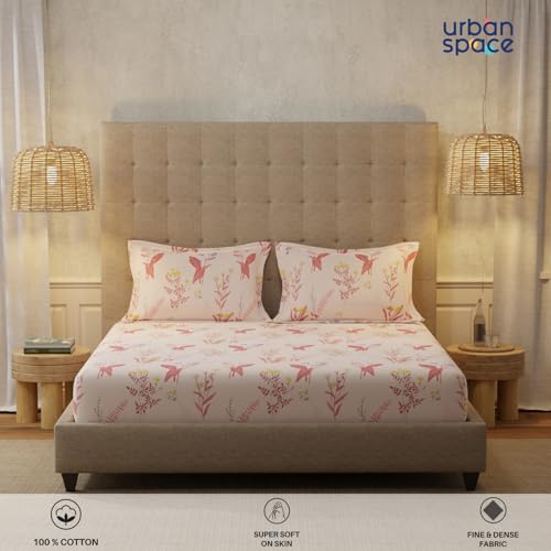 Urban Space Serene 200 TC 100% Cotton Bedsheet for King Bed, Cotton King Bedsheet with 2 Pillow Covers Floral(Whisper Peach, Size 108 x 108 inches) - Image 3