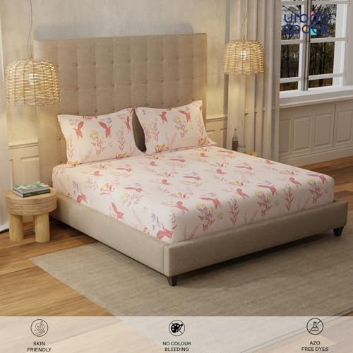 Urban Space Serene 200 TC 100% Cotton Bedsheet for King Bed, Cotton King Bedsheet with 2 Pillow Covers Floral(Whisper Peach, Size 108 x 108 inches) - Image 4
