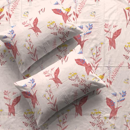 Urban Space Serene 200 TC 100% Cotton Bedsheet for King Bed, Cotton King Bedsheet with 2 Pillow Covers Floral(Whisper Peach, Size 108 x 108 inches) - Image 1