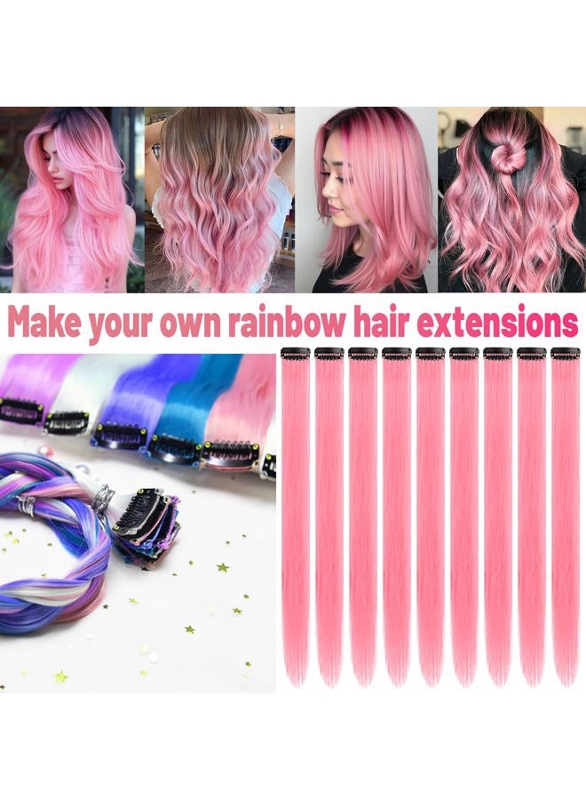 TOFAFA 22 inch Pink Hair Extensions, Colored Party Highlights Clip in Long Straight Hairpiece colorful Synthetic Hair Extensions for Kids Girls Women Halloween Cosplay Gift(10 PCS Pink) - Image 2