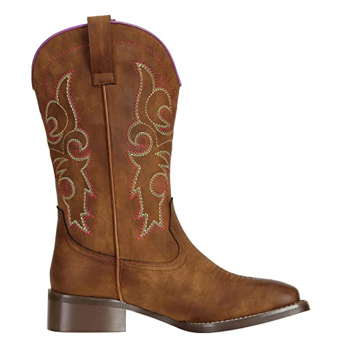SheSole Women's Cowboy Cowgirl Boots Western Wide Square Toe Wide Calf Boots Brown US 8 - Image 5