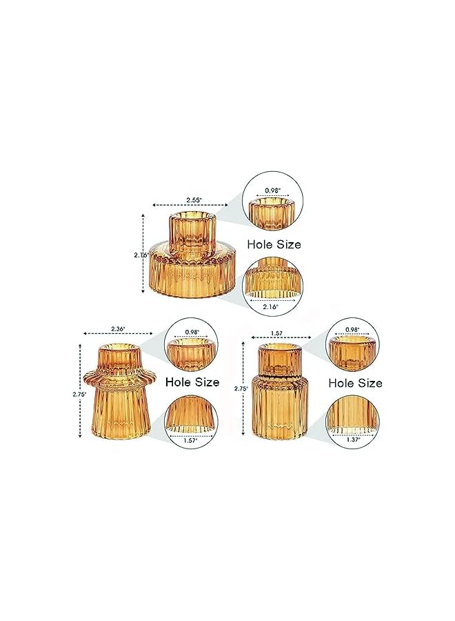 The Bros Candlestick Holders Set, Tea light Candle Holder 2-in-1 Candlestick, 3Pcs Pink Glass Candle Holders for Wedding, Festival, Party & Windowsill Decor Candlestick Holders (3pc Amber) - Image 4