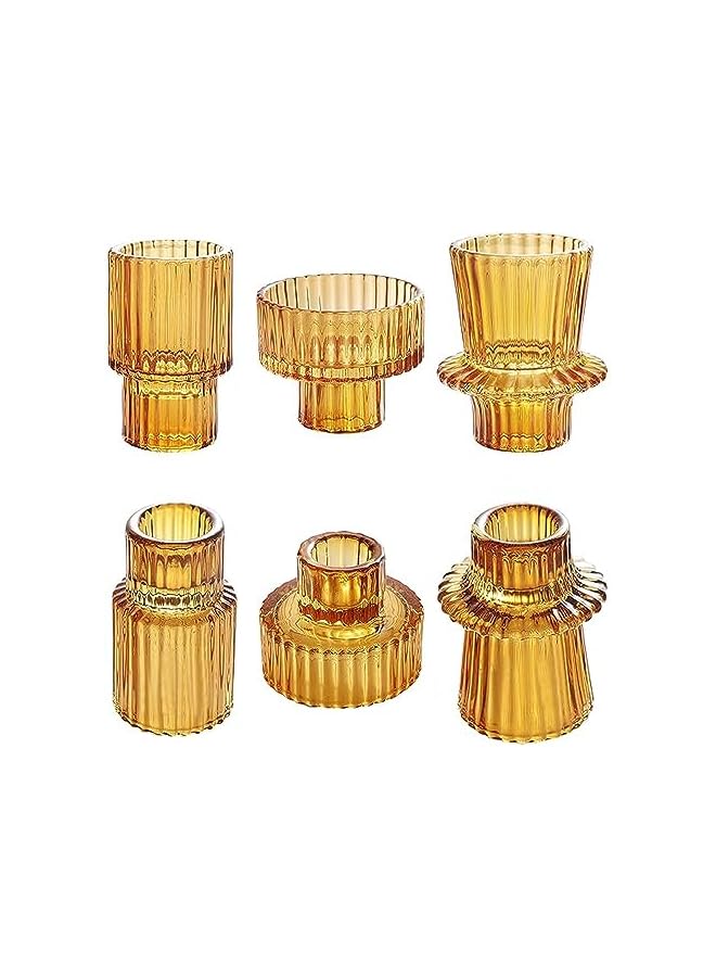 The Bros Candlestick Holders Set, Tea light Candle Holder 2-in-1 Candlestick, 3Pcs Pink Glass Candle Holders for Wedding, Festival, Party & Windowsill Decor Candlestick Holders (3pc Amber) - Image 2