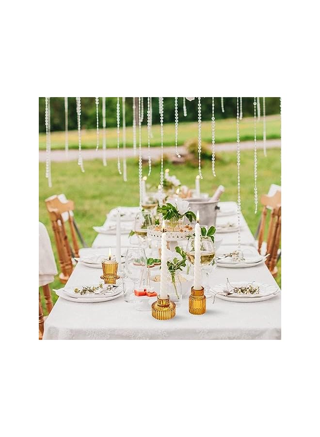 The Bros Candlestick Holders Set, Tea light Candle Holder 2-in-1 Candlestick, 3Pcs Pink Glass Candle Holders for Wedding, Festival, Party & Windowsill Decor Candlestick Holders (3pc Amber) - Image 5