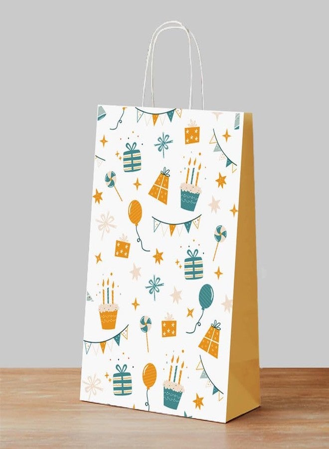 PaperPep White Orange Birthday Doodle PrintGift Paper Bags | Small (9"X7"X4" inches) | Attached gift tags, Ideal for Return Gifts, Weddings, Birthday & Celebrations | Pack of 10 - Image 4