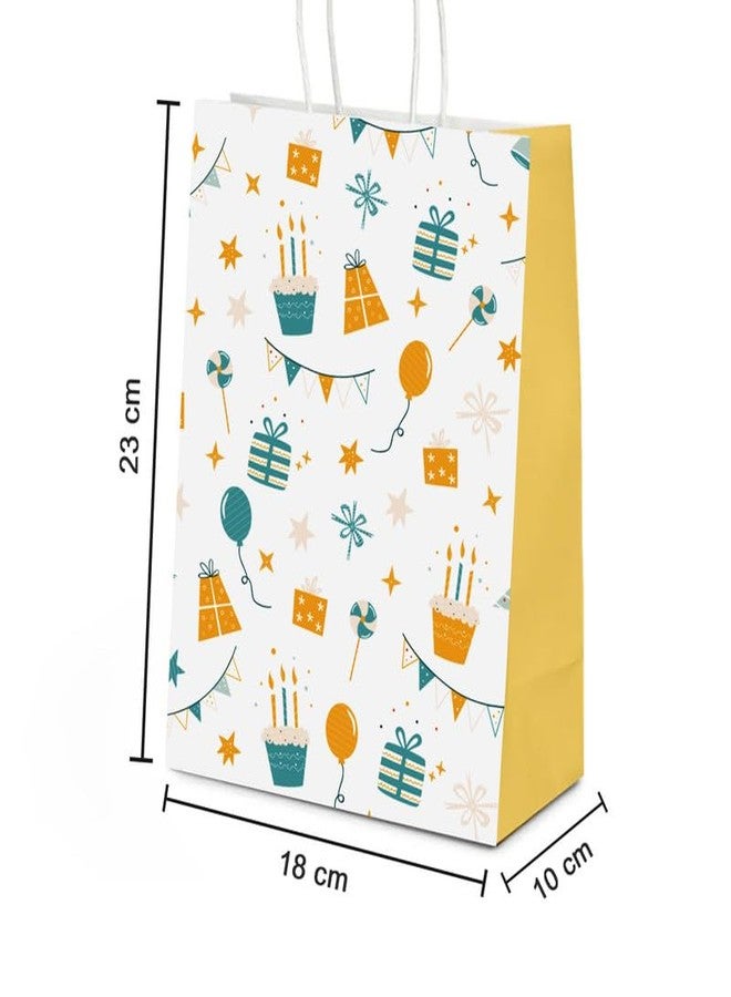 PaperPep White Orange Birthday Doodle PrintGift Paper Bags | Small (9"X7"X4" inches) | Attached gift tags, Ideal for Return Gifts, Weddings, Birthday & Celebrations | Pack of 10 - Image 2