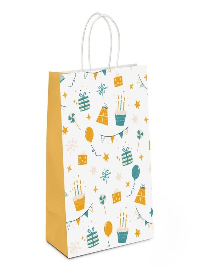 PaperPep White Orange Birthday Doodle PrintGift Paper Bags | Small (9"X7"X4" inches) | Attached gift tags, Ideal for Return Gifts, Weddings, Birthday & Celebrations | Pack of 10 - Image 1