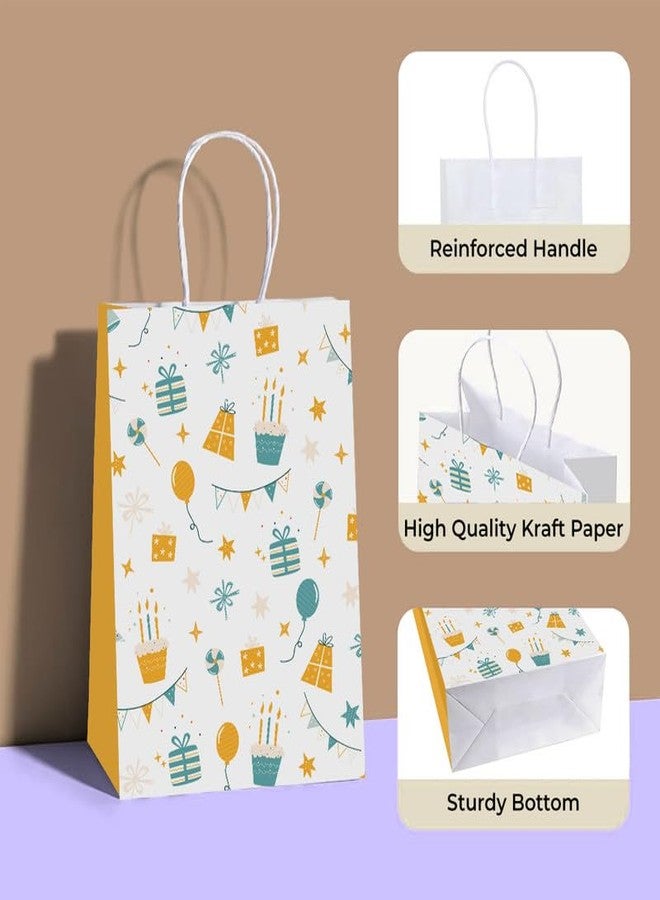 PaperPep White Orange Birthday Doodle PrintGift Paper Bags | Small (9"X7"X4" inches) | Attached gift tags, Ideal for Return Gifts, Weddings, Birthday & Celebrations | Pack of 10 - Image 3