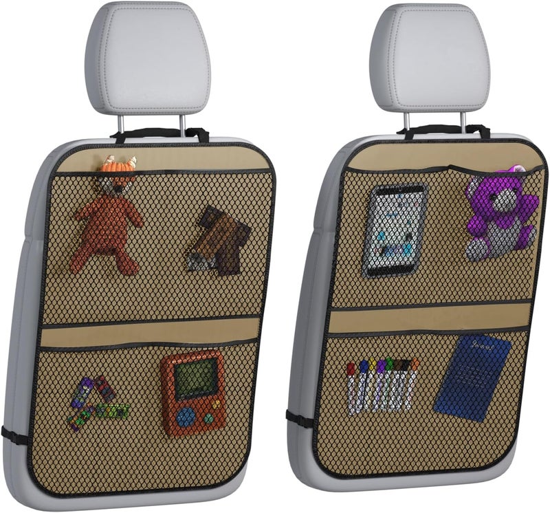 lebogner Back Seat Cover for Kids  4 Pocket Storage Organizer 2 Pack Kick Mats Backseat Protector Car Accessories Waterproof Kick Guard for Vehicles to Protect from Dirt Mud  Scratches Beige - Image 1