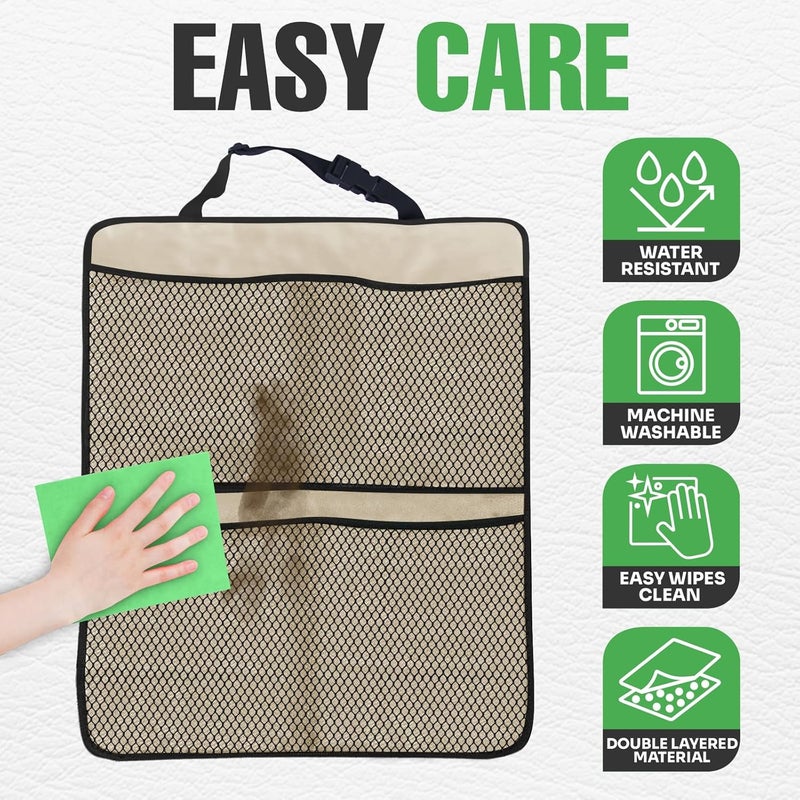 lebogner Back Seat Cover for Kids  4 Pocket Storage Organizer 2 Pack Kick Mats Backseat Protector Car Accessories Waterproof Kick Guard for Vehicles to Protect from Dirt Mud  Scratches Beige - Image 4