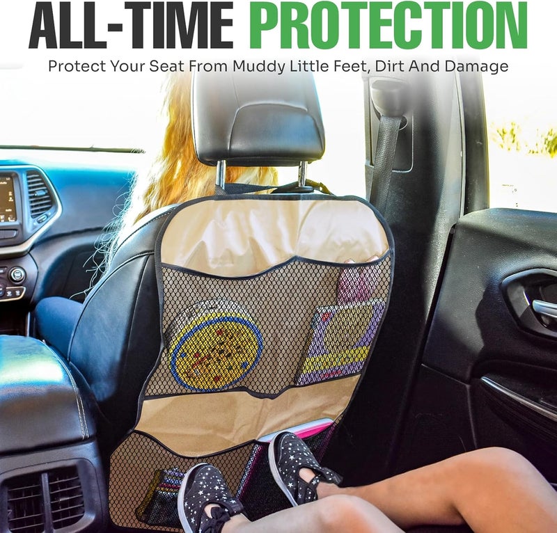 lebogner Back Seat Cover for Kids  4 Pocket Storage Organizer 2 Pack Kick Mats Backseat Protector Car Accessories Waterproof Kick Guard for Vehicles to Protect from Dirt Mud  Scratches Beige - Image 2