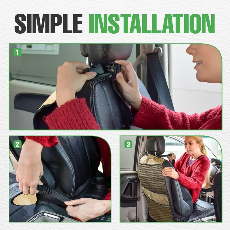 lebogner Back Seat Cover for Kids  4 Pocket Storage Organizer 2 Pack Kick Mats Backseat Protector Car Accessories Waterproof Kick Guard for Vehicles to Protect from Dirt Mud  Scratches Beige - Image 5