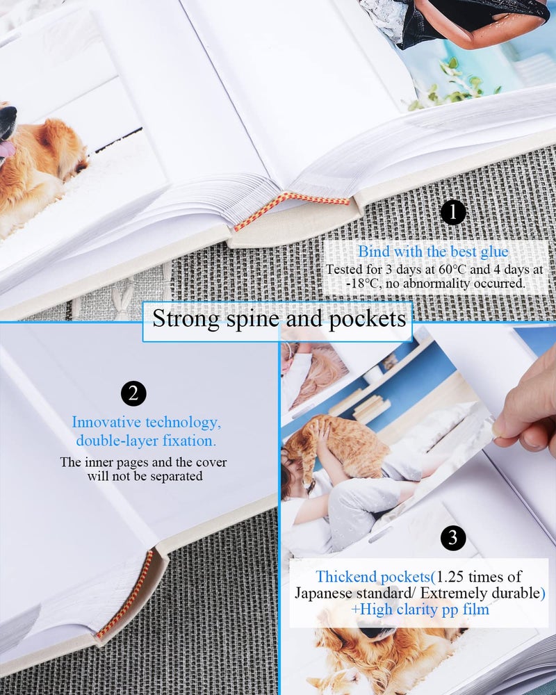 1DOT2 Photo Album 4x6 Hold 402 Photos with Memo Slip-in Pockets Photo Book  Linen Cover Picture Photo Albums with Writing Space for Wedding Family Baby Vacation Mother's Day Beige - Image 2