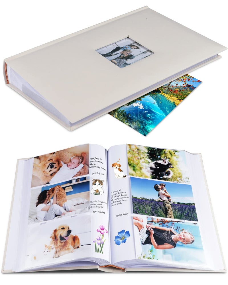 1DOT2 Photo Album 4x6 Hold 402 Photos with Memo Slip-in Pockets Photo Book  Linen Cover Picture Photo Albums with Writing Space for Wedding Family Baby Vacation Mother's Day Beige - Image 1