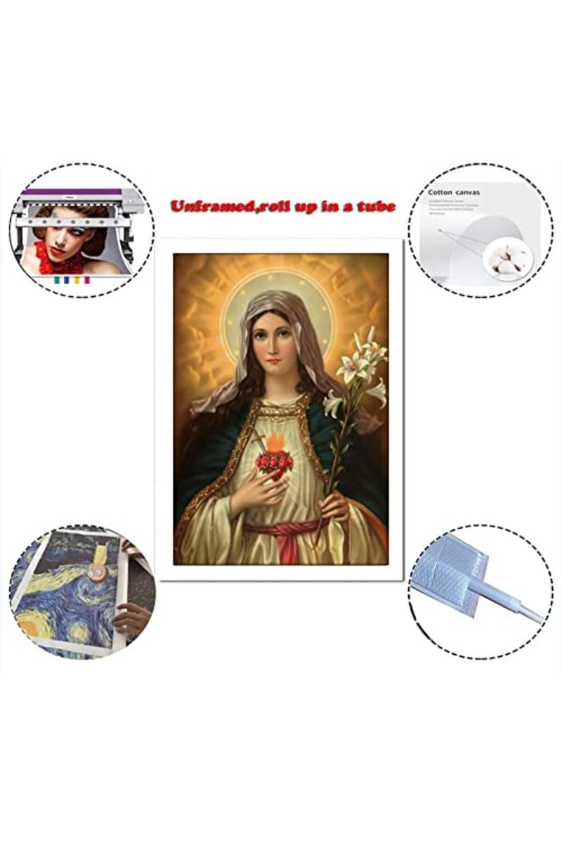 FireDeer Catholic Jesus Poster Print On Canvas Painting Christian God Pictures for Living Room No Frame (Virgin Mary,16x24inch) - Image 2