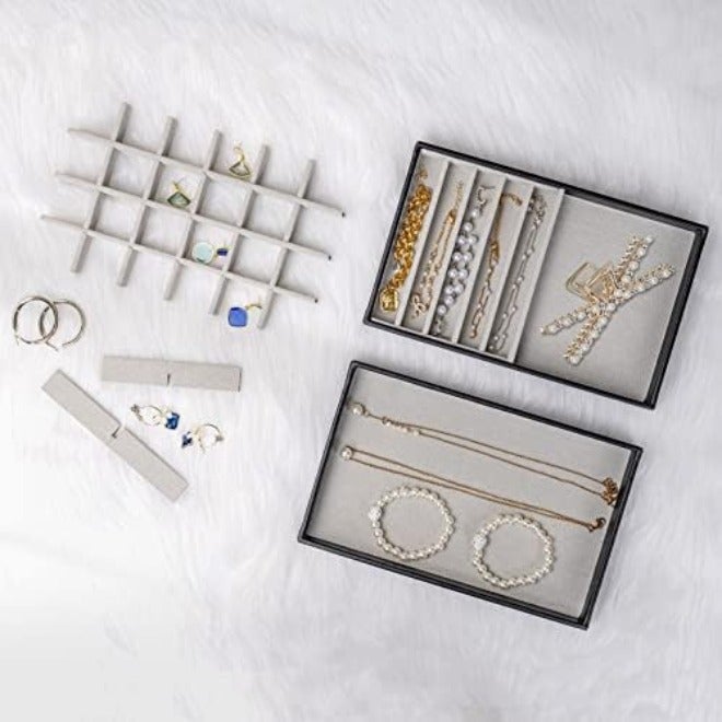 ProCase Stackable Jewelry Organizer Trays for Drawers - 4 Layer Grey Jewelry Drawer Inserts with Removable  Dividers - Image 5