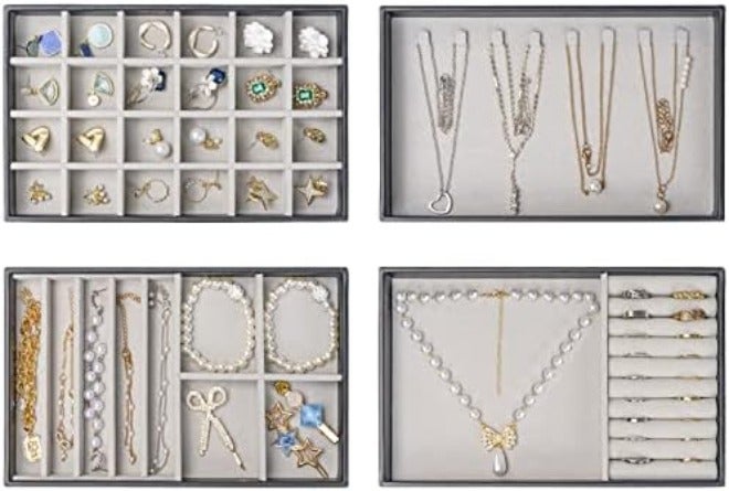 ProCase Stackable Jewelry Organizer Trays for Drawers - 4 Layer Grey Jewelry Drawer Inserts with Removable  Dividers - Image 3