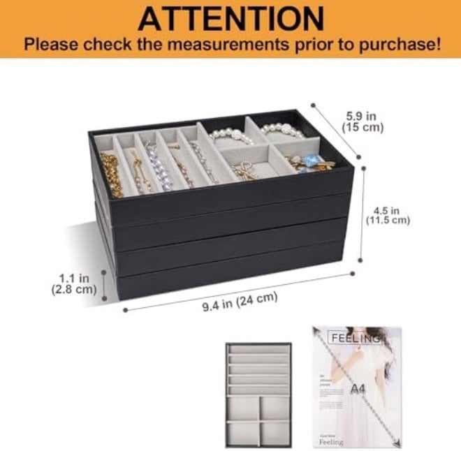 ProCase Stackable Jewelry Organizer Trays for Drawers - 4 Layer Grey Jewelry Drawer Inserts with Removable  Dividers - Image 4