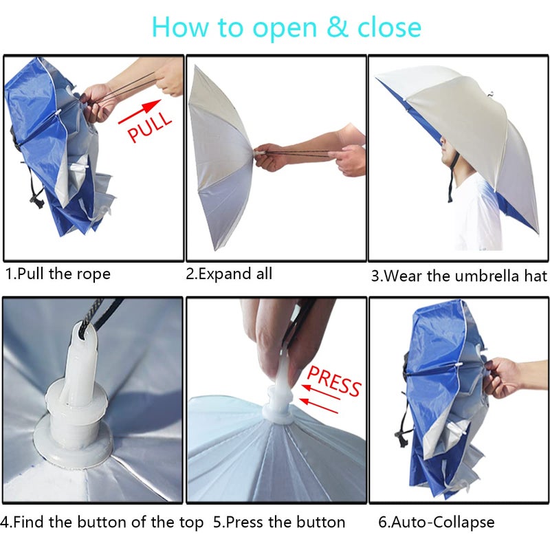Bocampty Umbrella Hat, 37 inch Fishing Umbrella Hat Hands Free Foldable UV Protection Umbrella Cap Adjustable Headwear for Fishing Golf Beach Gardening Sunshade Outdoor - Image 5