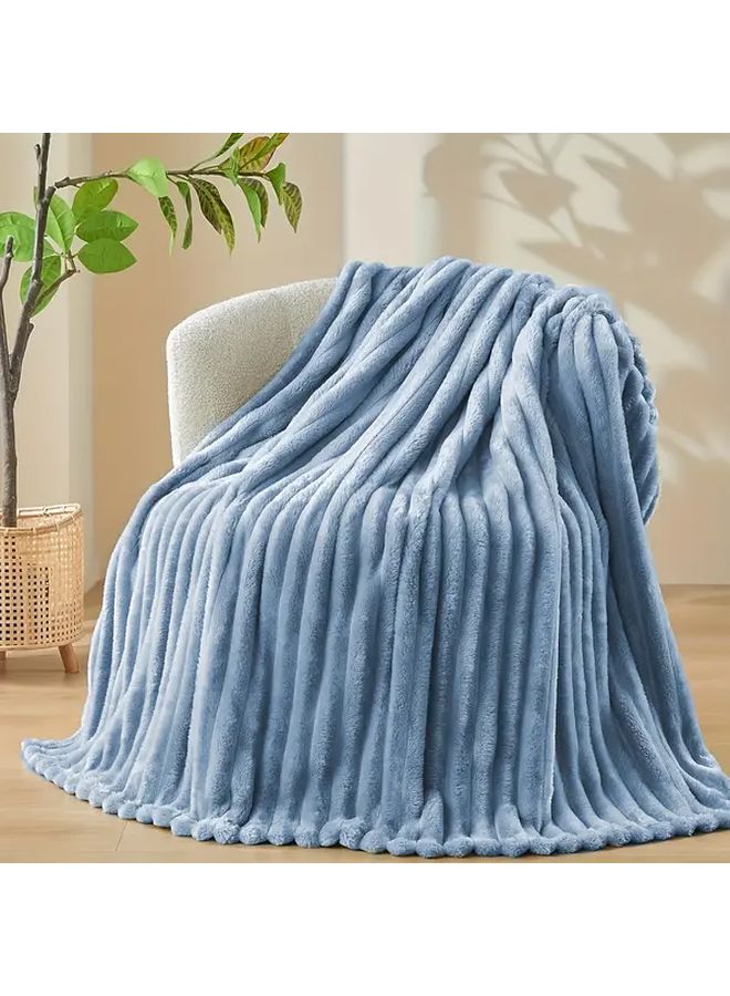 Khaki Super Soft Reversible Fleece Throw Blanket 78.74x90.55 Inch Lightweight All Season Bed Blanket - Image 2