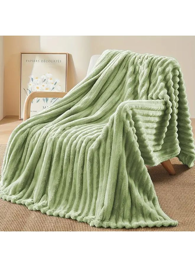 Khaki Super Soft Reversible Fleece Throw Blanket 78.74x90.55 Inch Lightweight All Season Bed Blanket - Image 1