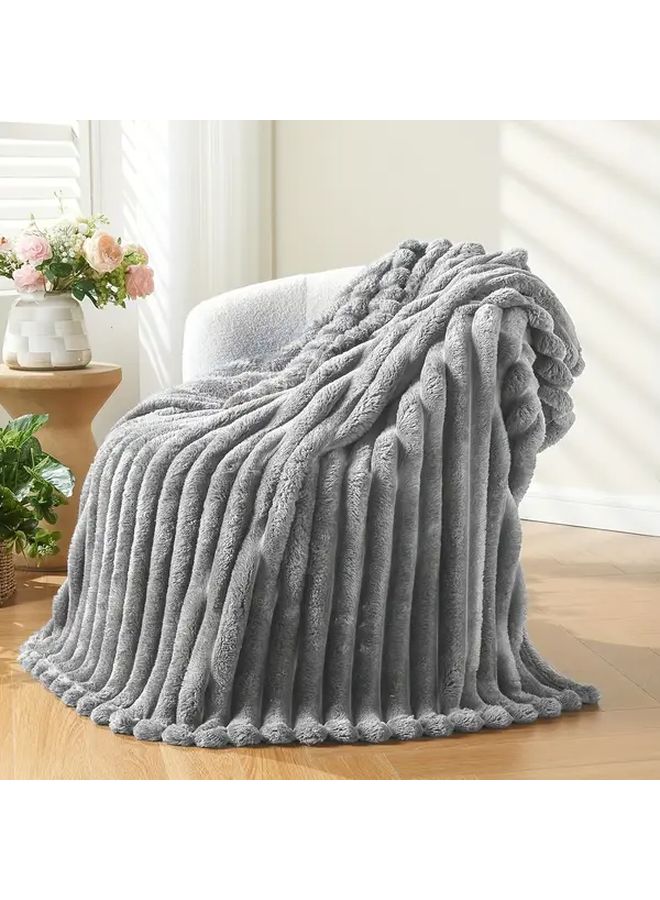 Khaki Super Soft Reversible Fleece Throw Blanket 78.74x90.55 Inch Lightweight All Season Bed Blanket - Image 3