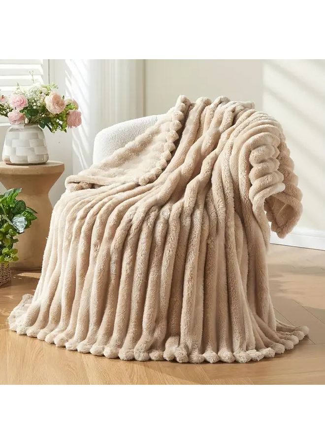 Khaki Super Soft Reversible Fleece Throw Blanket 78.74x90.55 Inch Lightweight All Season Bed Blanket - Image 4