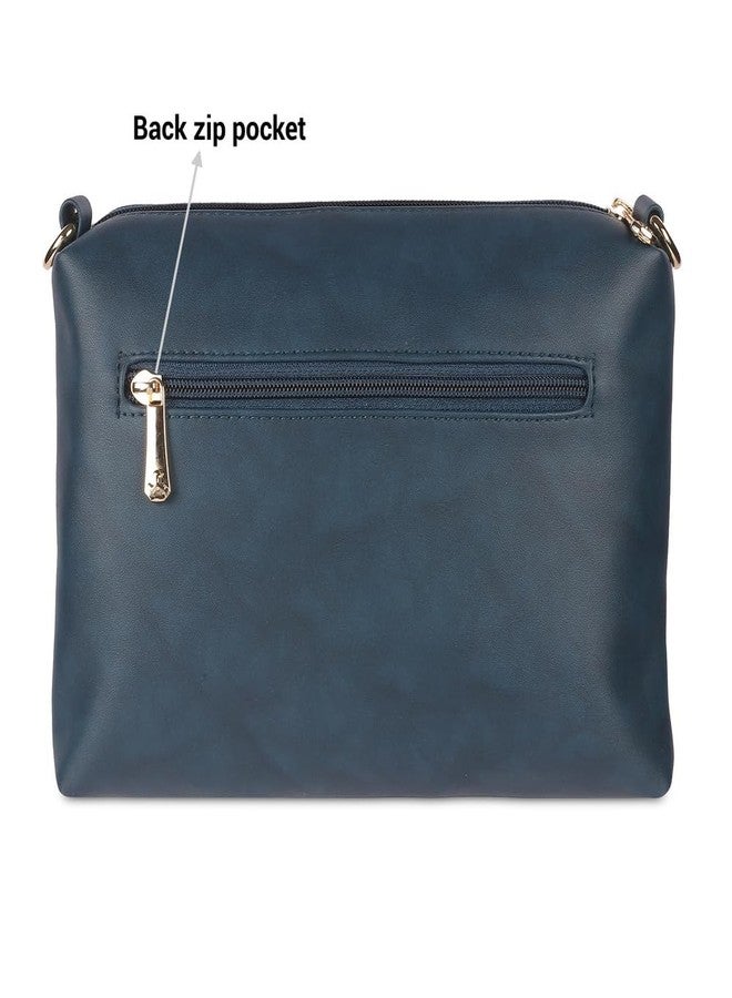 Mochi Women's Blue Faux Leather Quilted Sling Bag with Adjustable Strap (66-7549) - Image 4