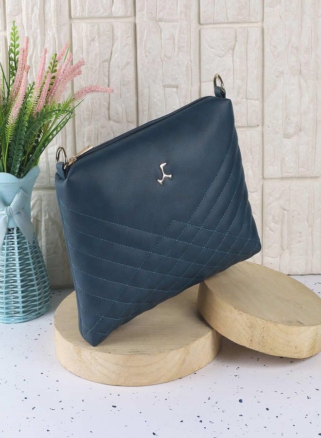 Mochi Women's Blue Faux Leather Quilted Sling Bag with Adjustable Strap (66-7549) - Image 2