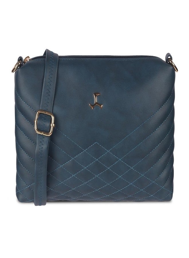 Mochi Women's Blue Faux Leather Quilted Sling Bag with Adjustable Strap (66-7549) - Image 1