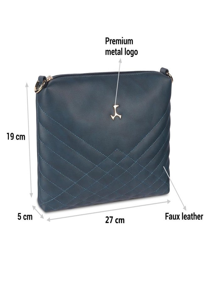 Mochi Women's Blue Faux Leather Quilted Sling Bag with Adjustable Strap (66-7549) - Image 3