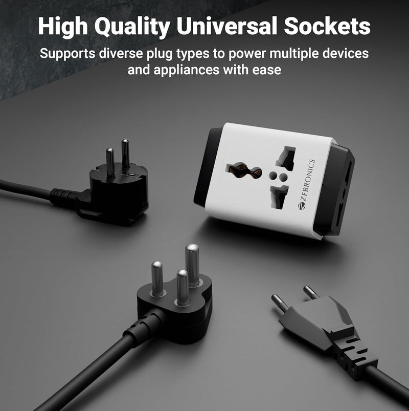 ZEBRONICS مأخذ تمديد الطاقة، 1440 واط، 6 أمبير، 3x مأخذ عالمي عالي الجودة، تصميم مدمج وقوي، للأجهزة المنزلية والمكتبية (قابس الطاقة 31) - Image 3