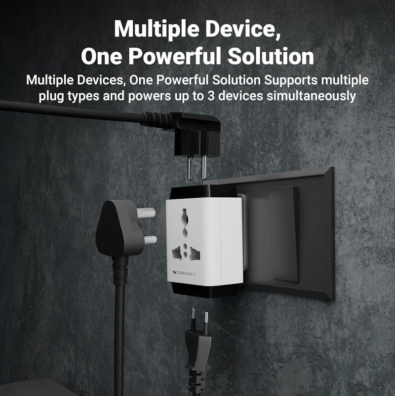 ZEBRONICS مأخذ تمديد الطاقة، 1440 واط، 6 أمبير، 3x مأخذ عالمي عالي الجودة، تصميم مدمج وقوي، للأجهزة المنزلية والمكتبية (قابس الطاقة 31) - Image 5